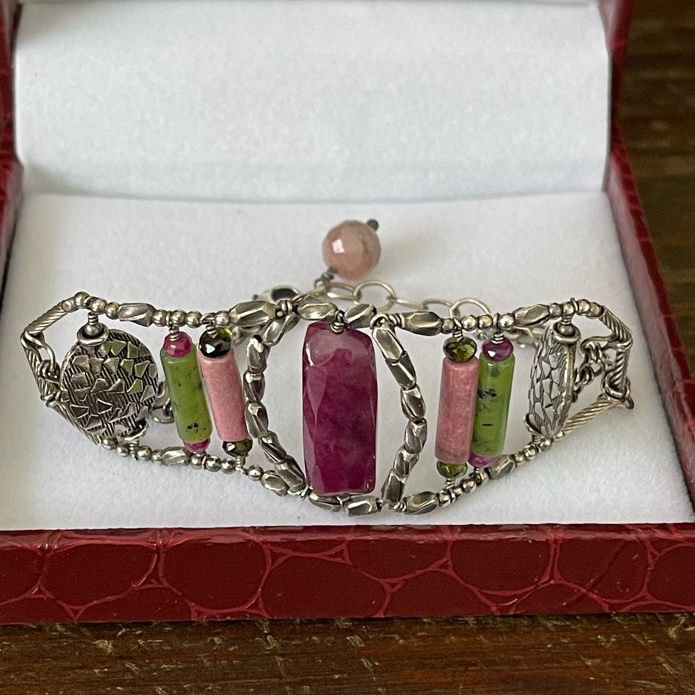 Silver Ruby, Malachite, Pink Quartz Boutique Bracelet - Picture 3 of 5